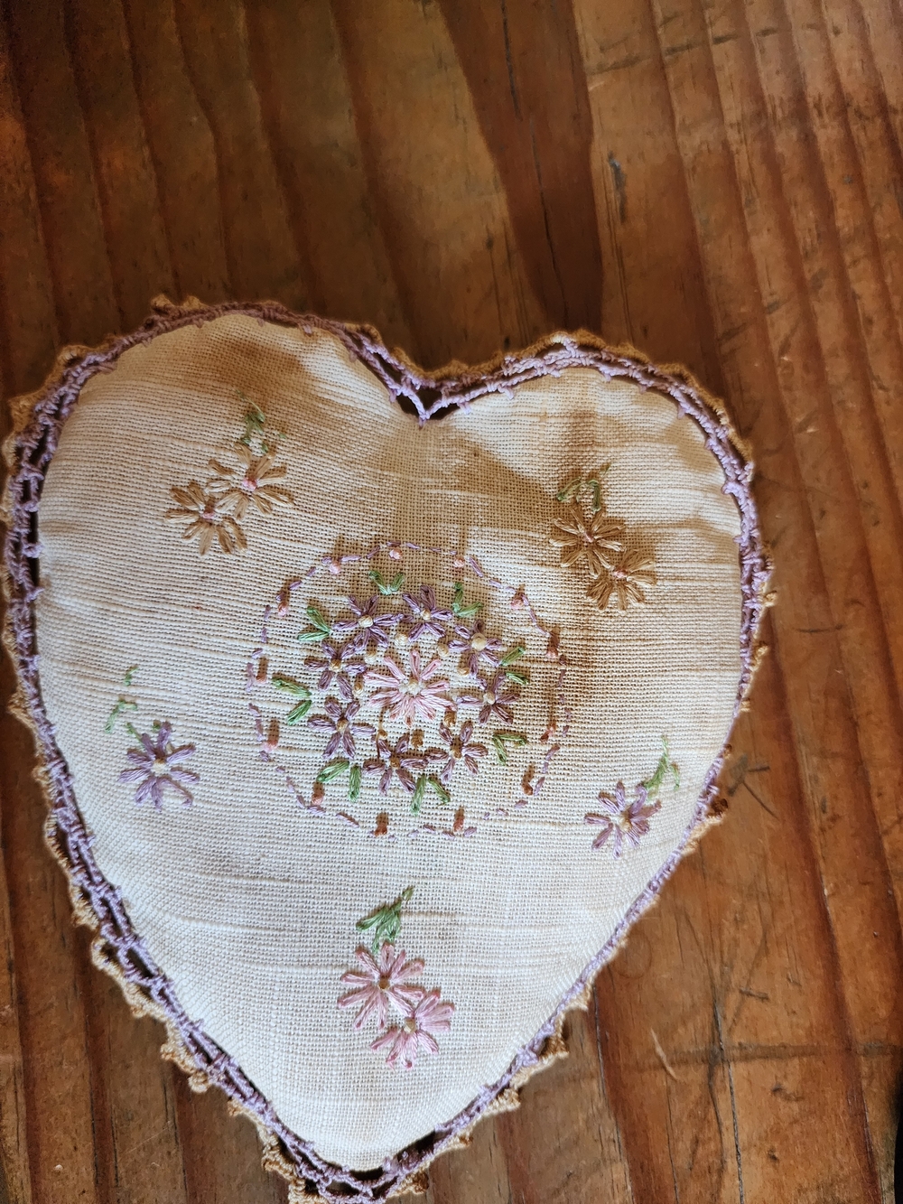 Vintage Hand-Embroidered Heart Pin Cushion